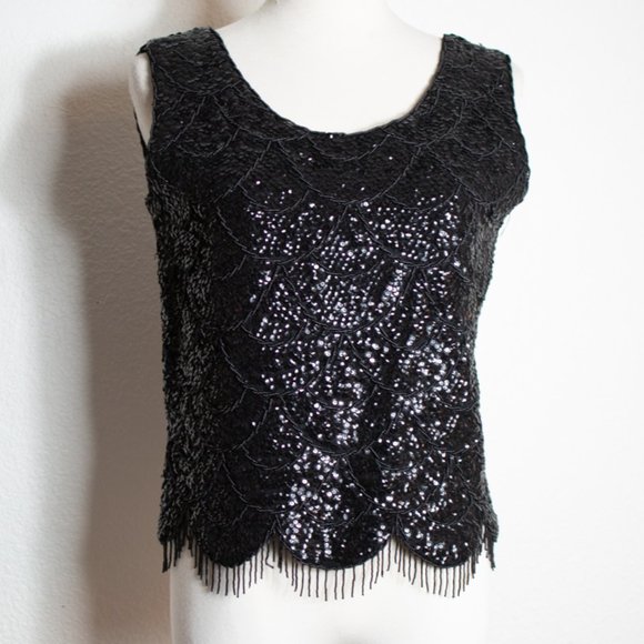 Vintage Beaded Sequin Sleeveless Top Size Medium - Picture 1 of 10